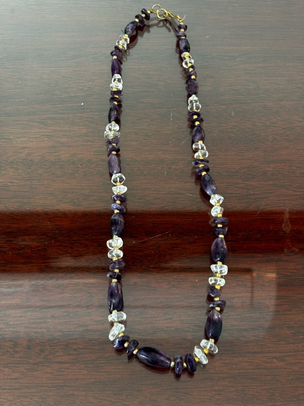 Purple Stone and Clear Crystal Necklace - Unbranded